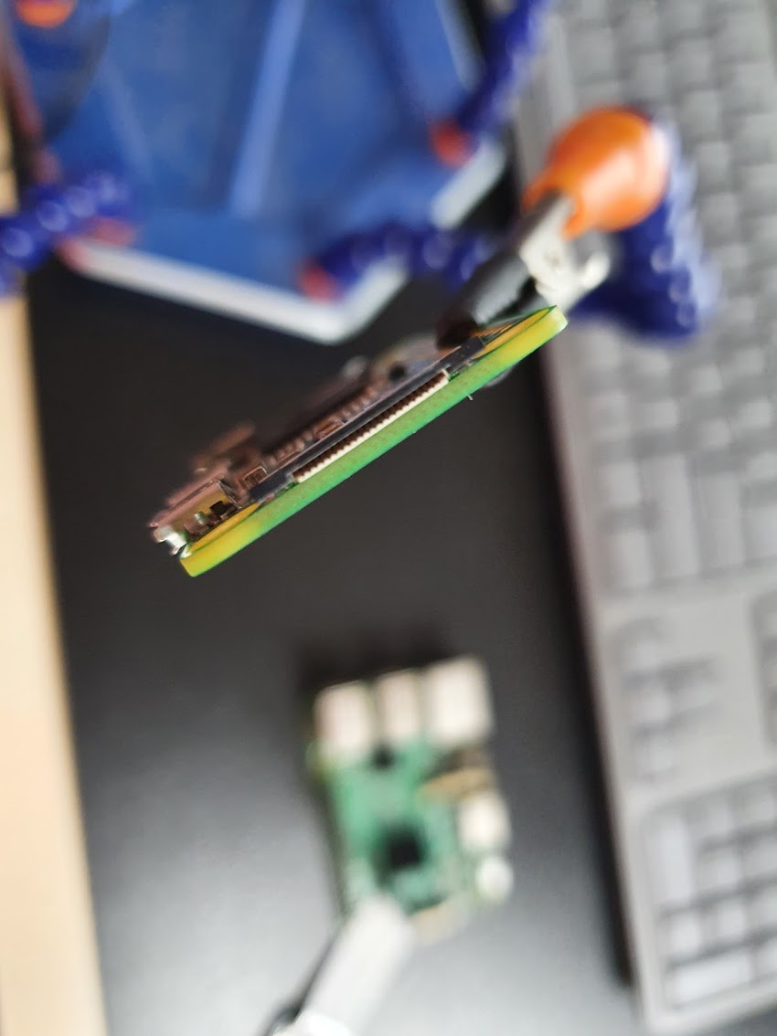 The Raspberry Pi Zero CSI connector, notice the pins are on the side near the PCB